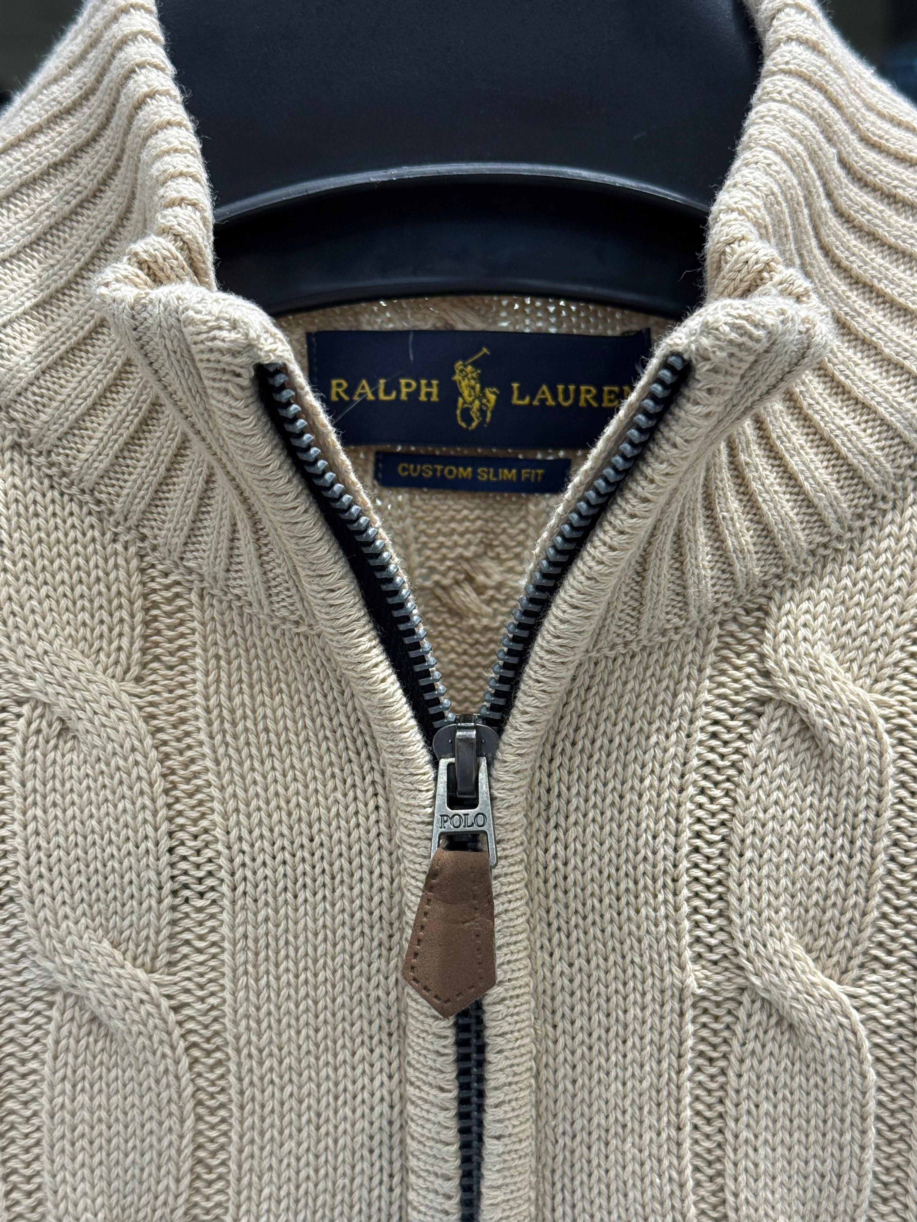 IMG_0525 Men’s Brown Cable-Knit Half Zip Sweater - Image 2