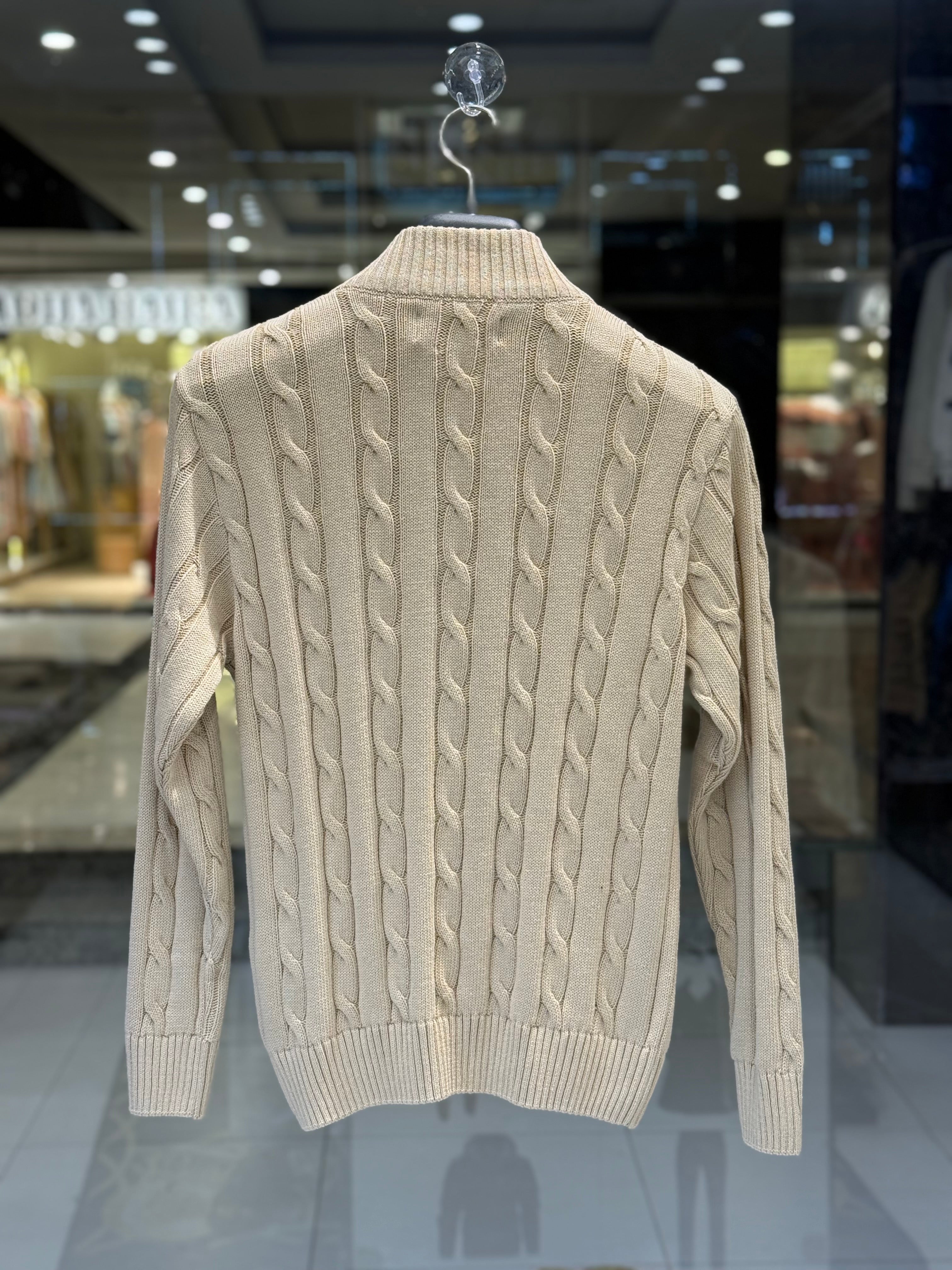 IMG_0527 Men’s Brown Cable-Knit Half Zip Sweater - Image 4