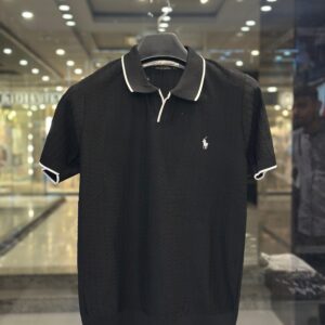 Ralph Lauren Men's Black Knit Polo With White Tipping