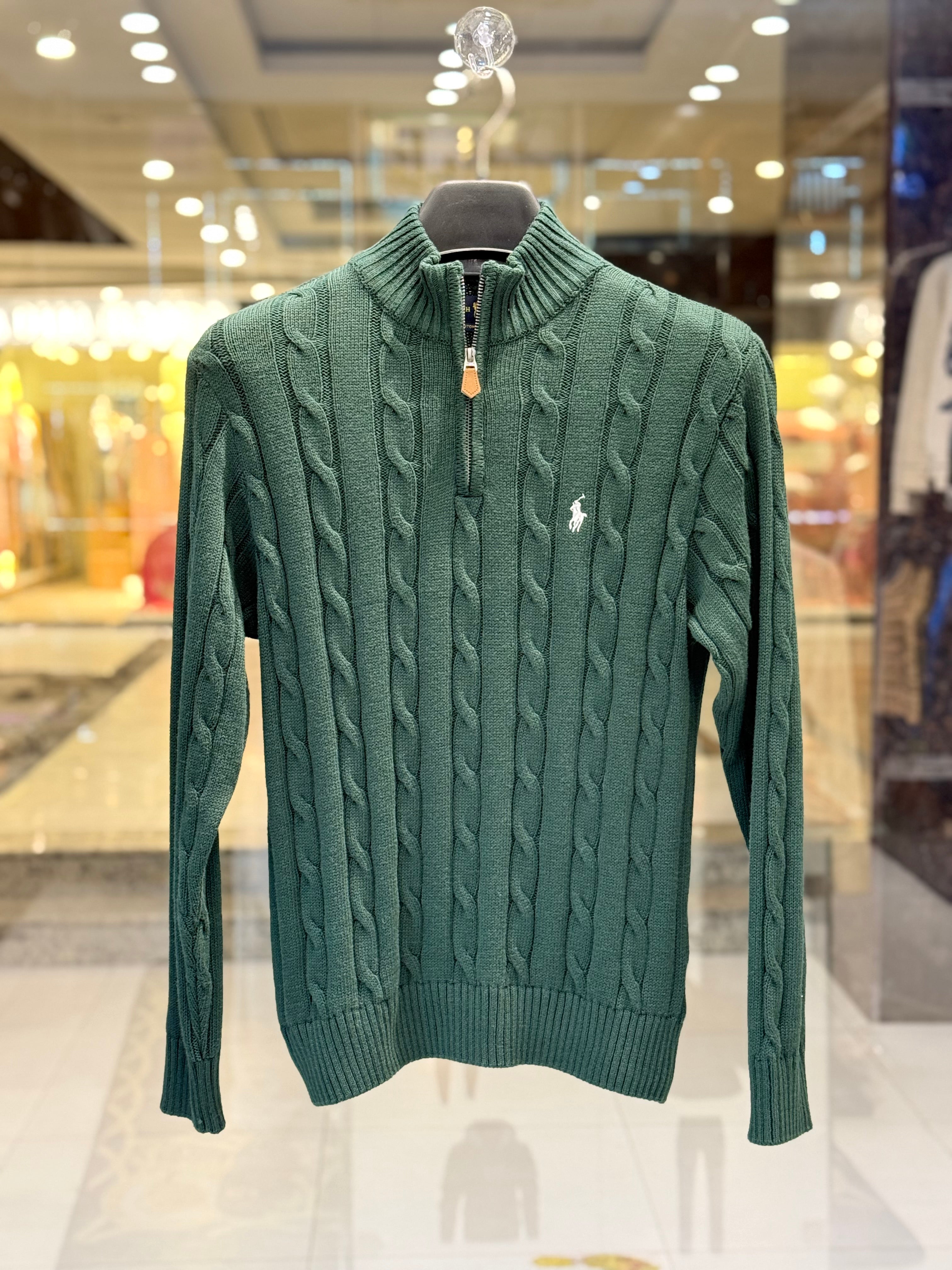 IMG_0529 Men’s Premium Green Cable-Knit Half Zip Sweater