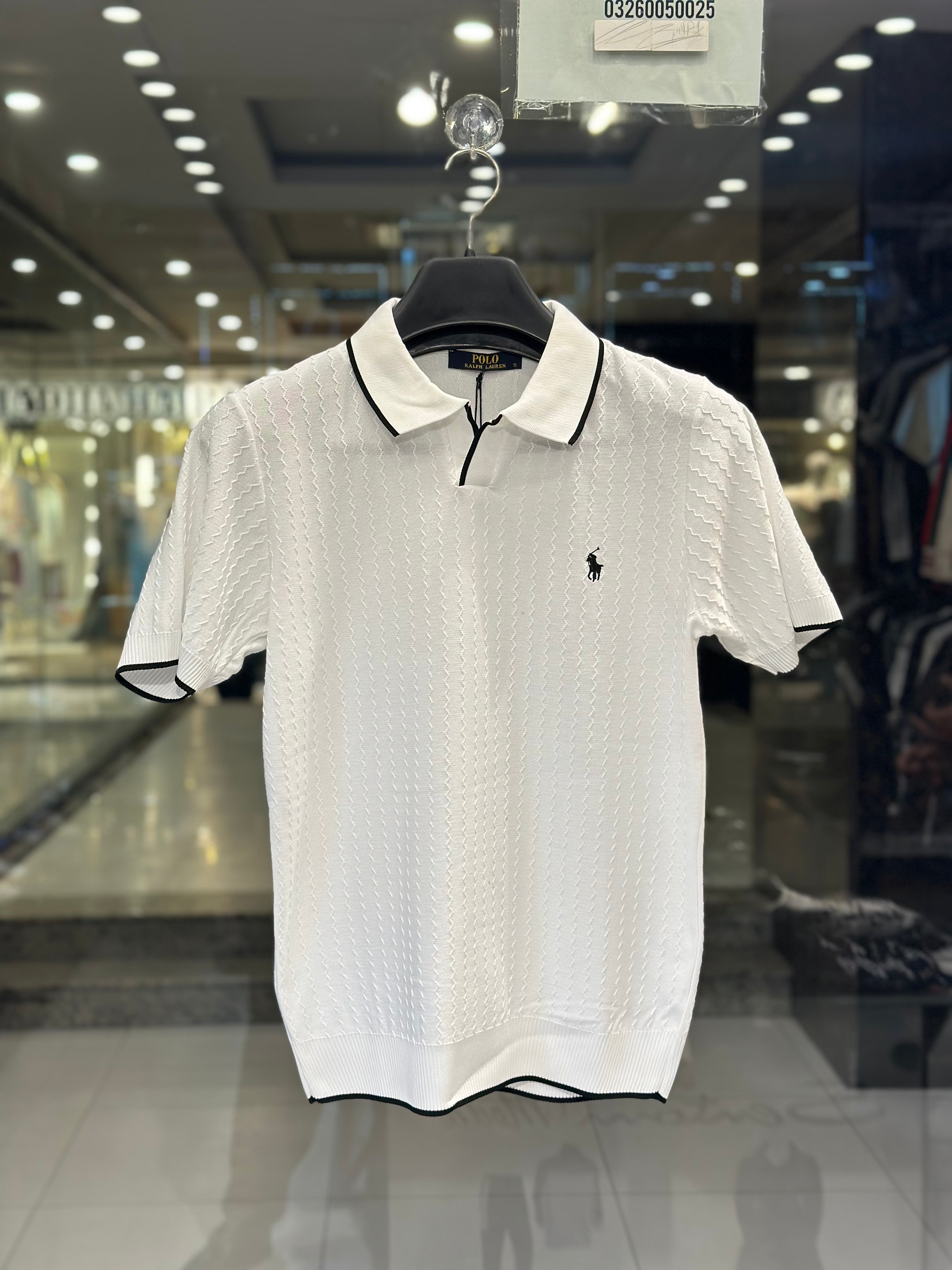 IMG_0530 Polo Ralph Lauren Men's White Cable-Knit Tipped Polo Shirt