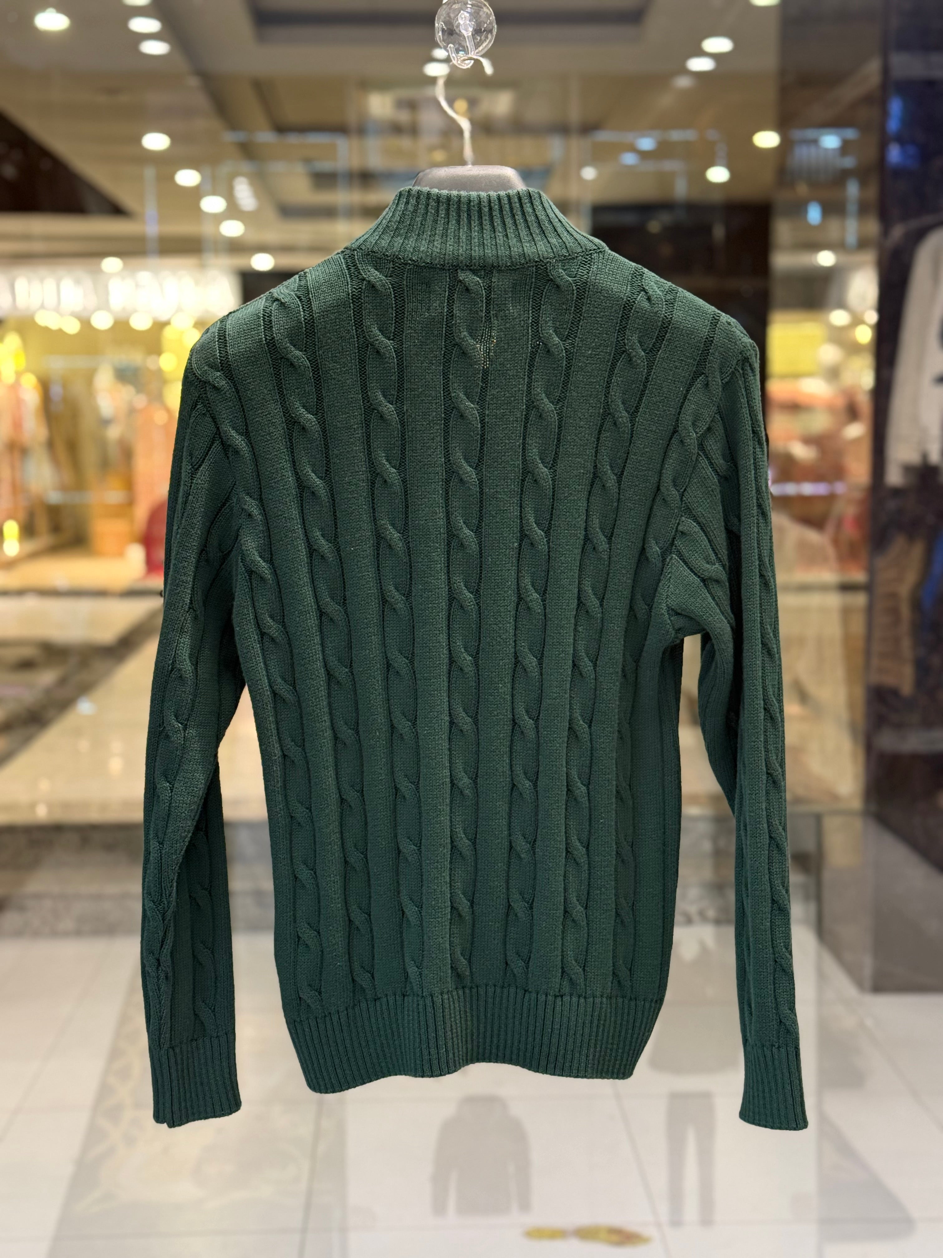 IMG_0537 Men’s Premium Green Cable-Knit Half Zip Sweater - Image 2