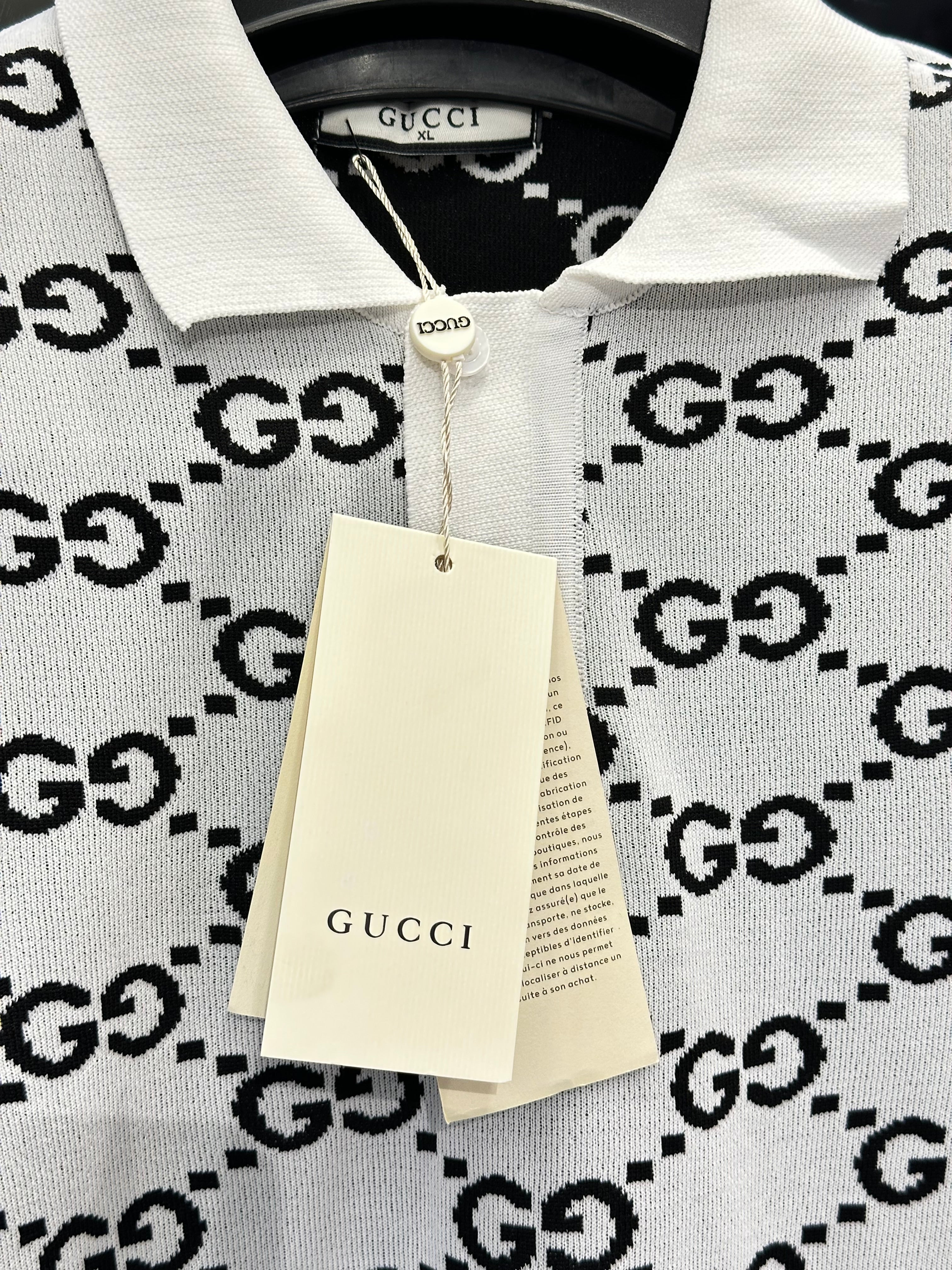 gucci men's white knit polo with black gg monogram gucci men's white knit polo with black gg monogram