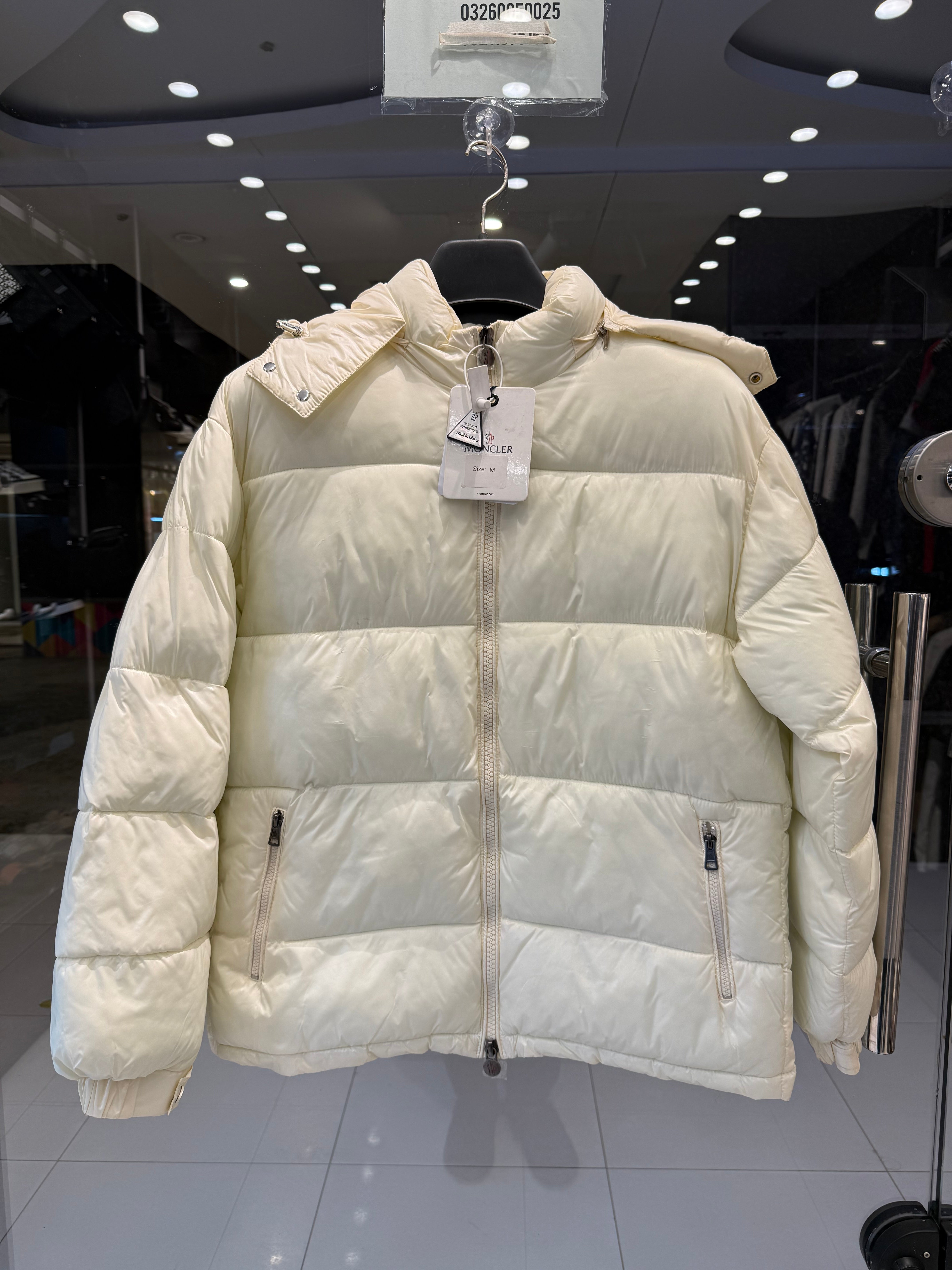 IMG_0819 Premium Moncler Ivory Cream Hooded Puffer Jacket - Image 4