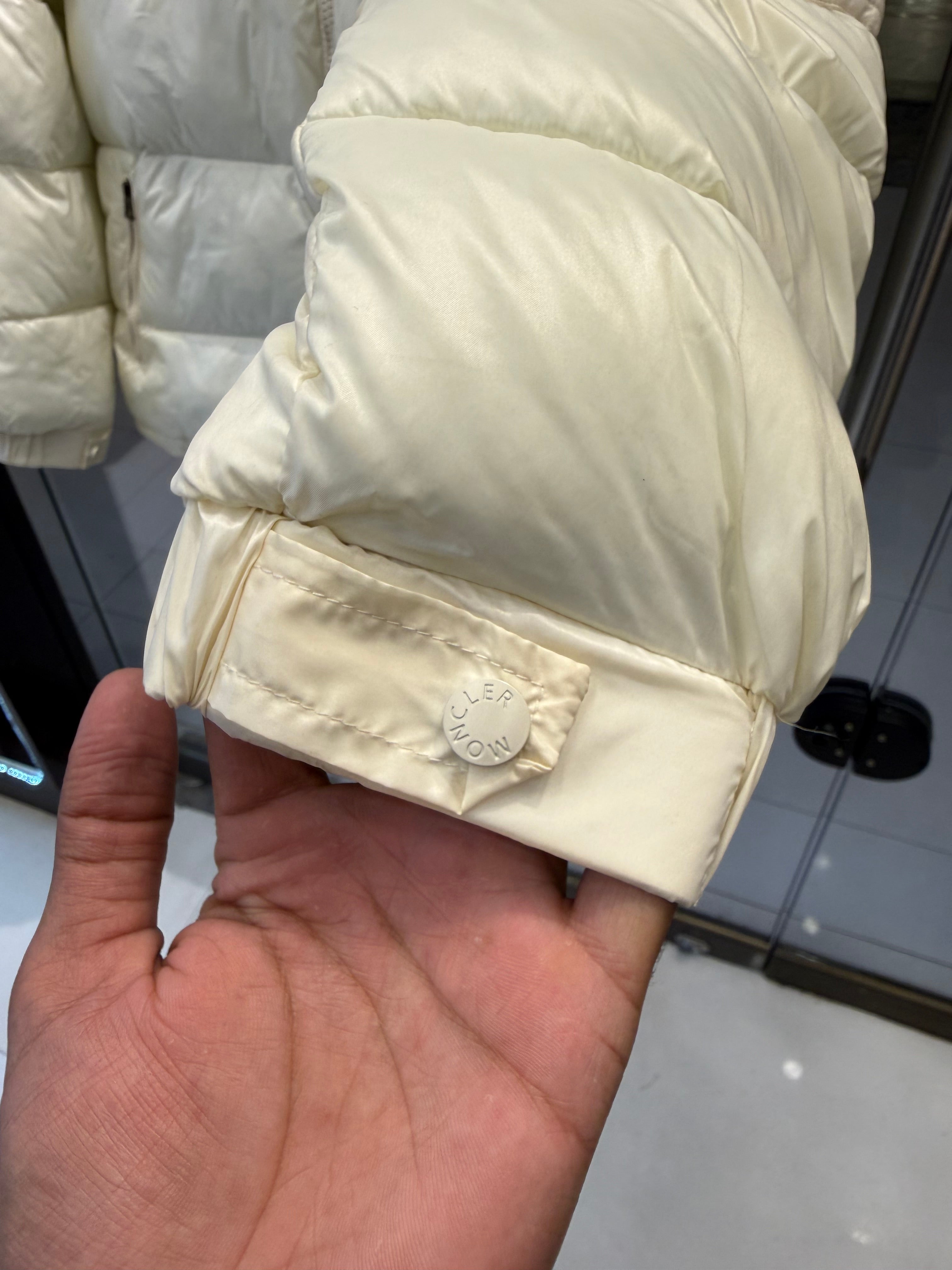 IMG_0822 Premium Moncler Ivory Cream Hooded Puffer Jacket - Image 6