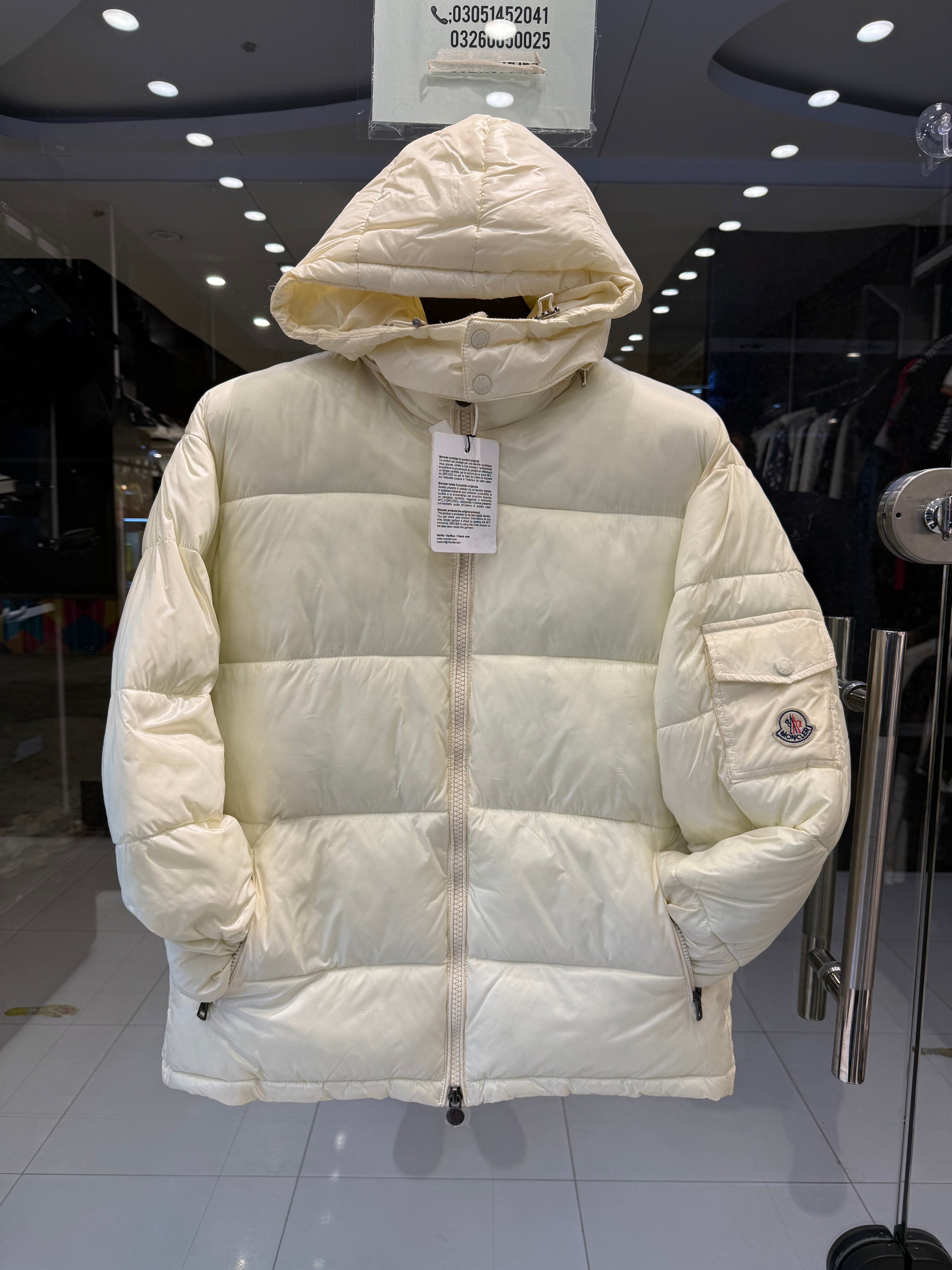 IMG_0825 Premium Moncler Ivory Cream Hooded Puffer Jacket