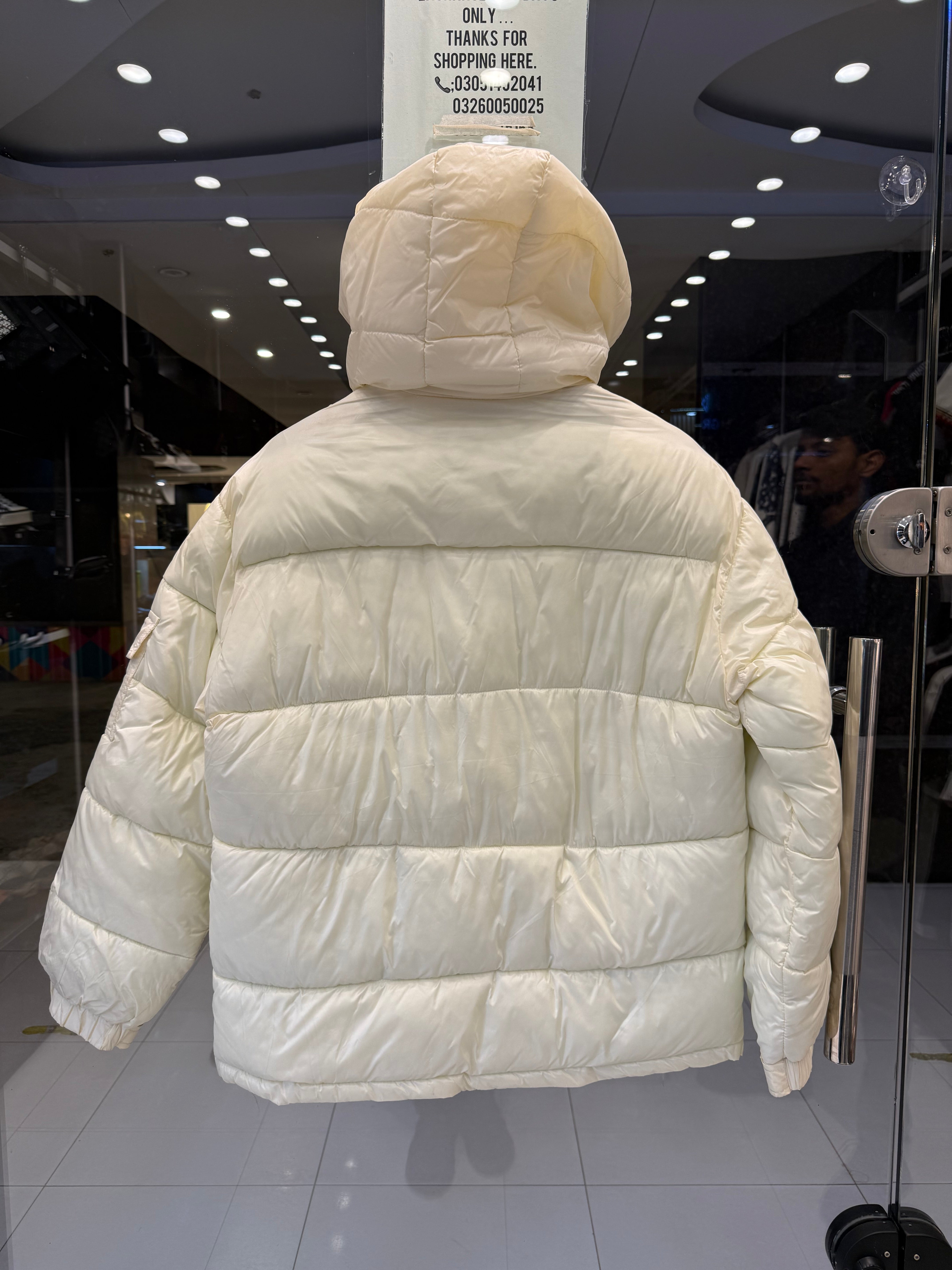 IMG_0826 Premium Moncler Ivory Cream Hooded Puffer Jacket - Image 2