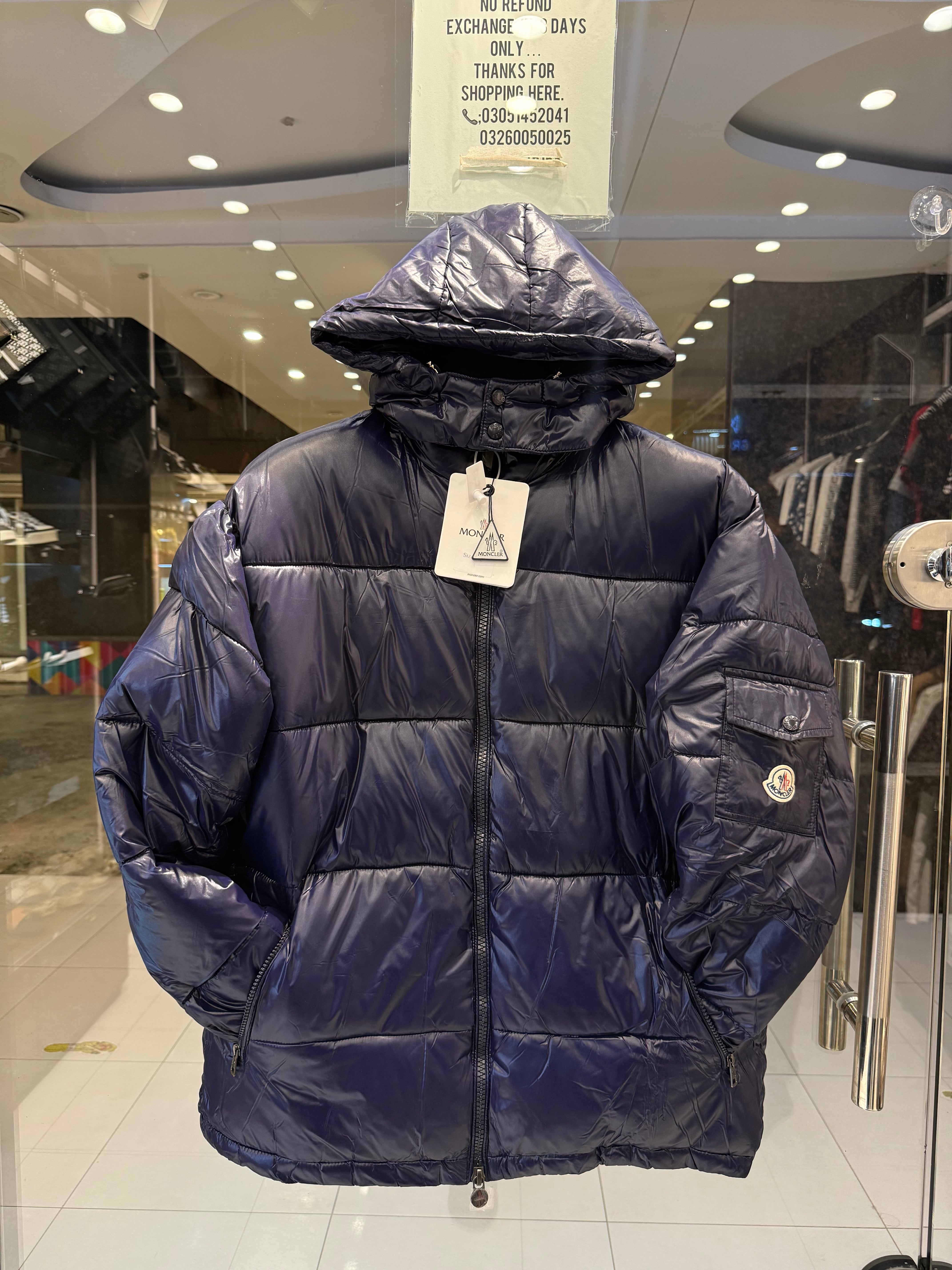 IMG_0831 Premium Moncler Navy Blue Glossy Puffer Jacket