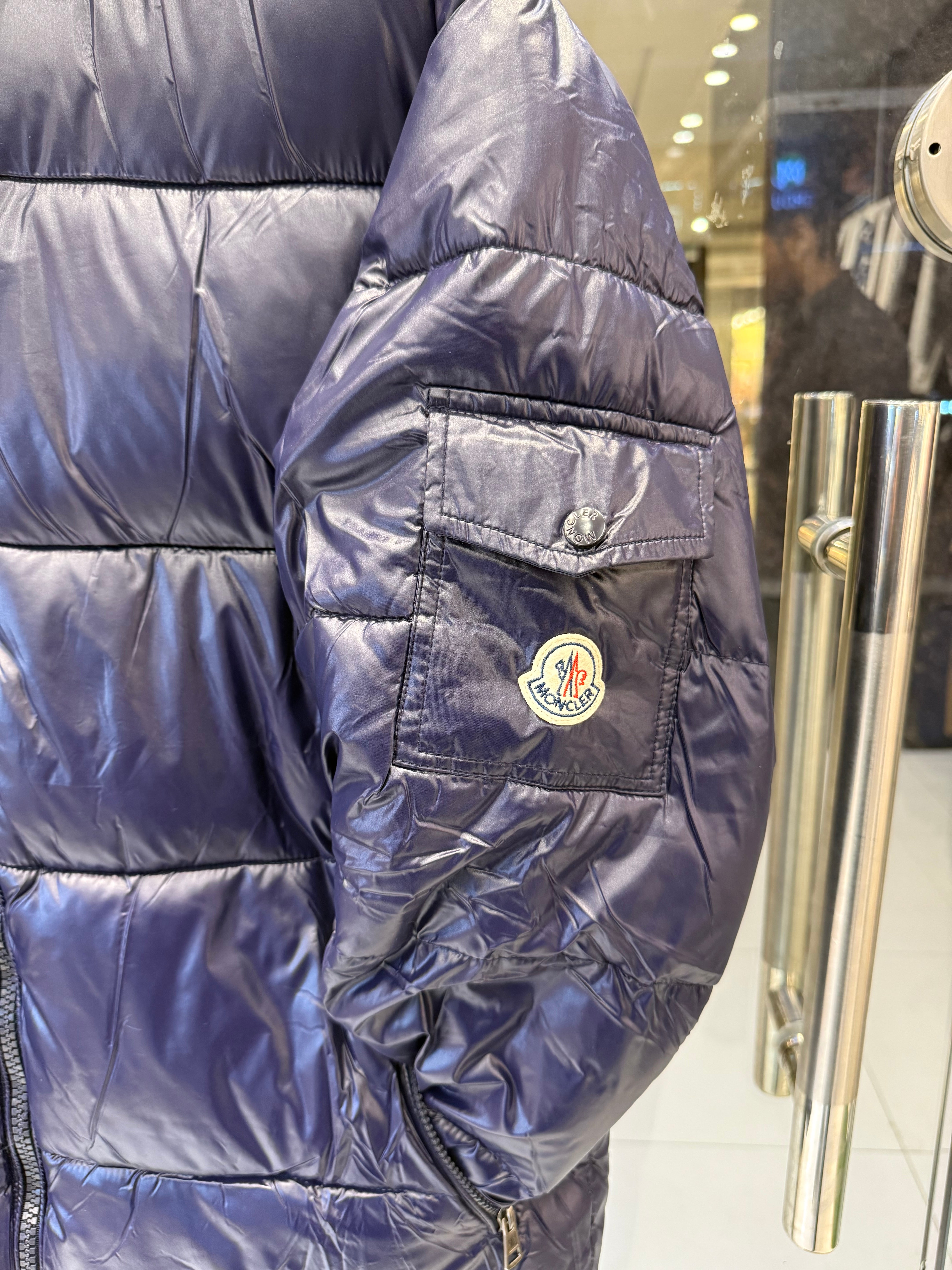 IMG_0832 Premium Moncler Navy Blue Glossy Puffer Jacket - Image 2