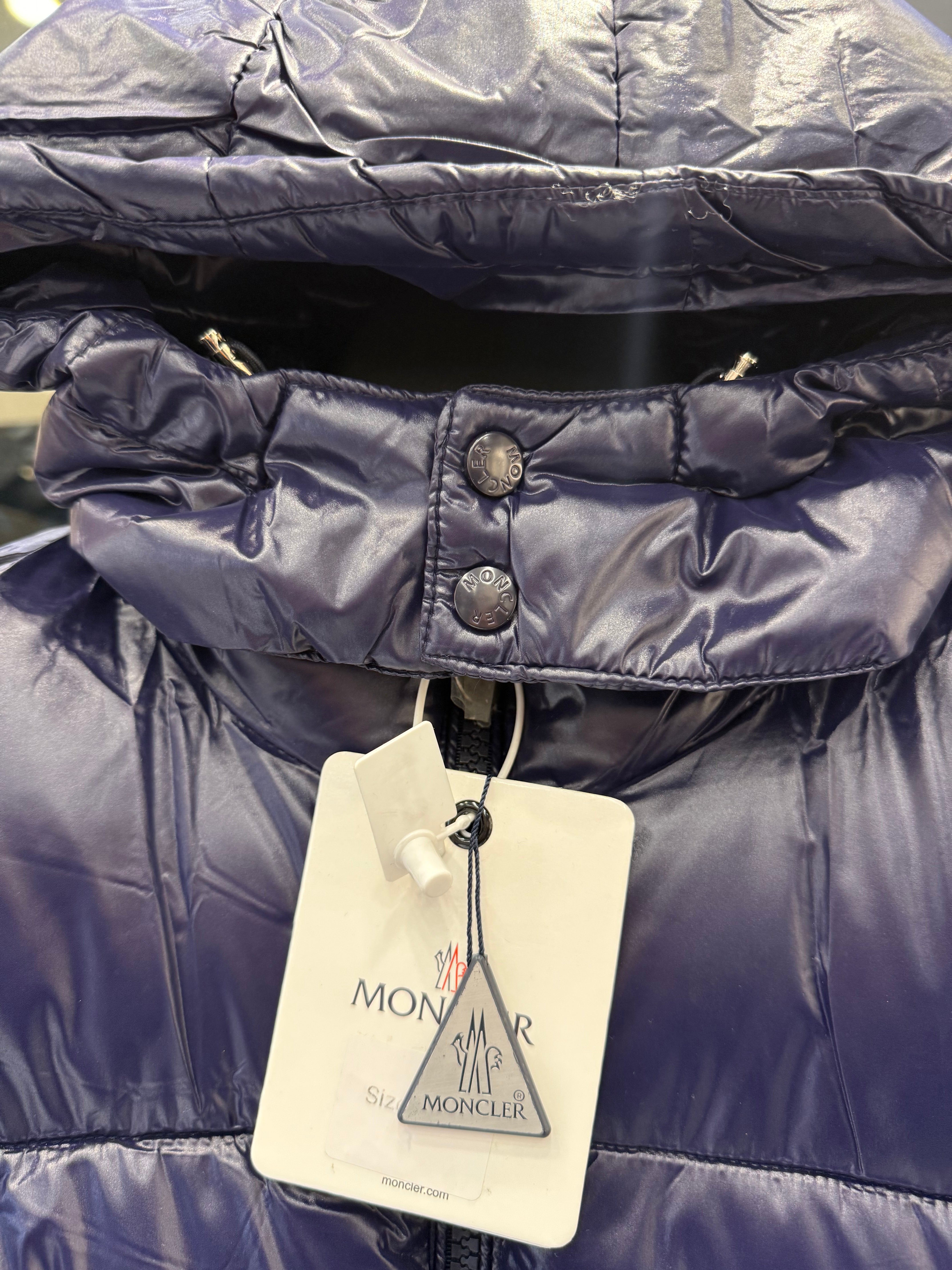 IMG_0833 Premium Moncler Navy Blue Glossy Puffer Jacket - Image 4