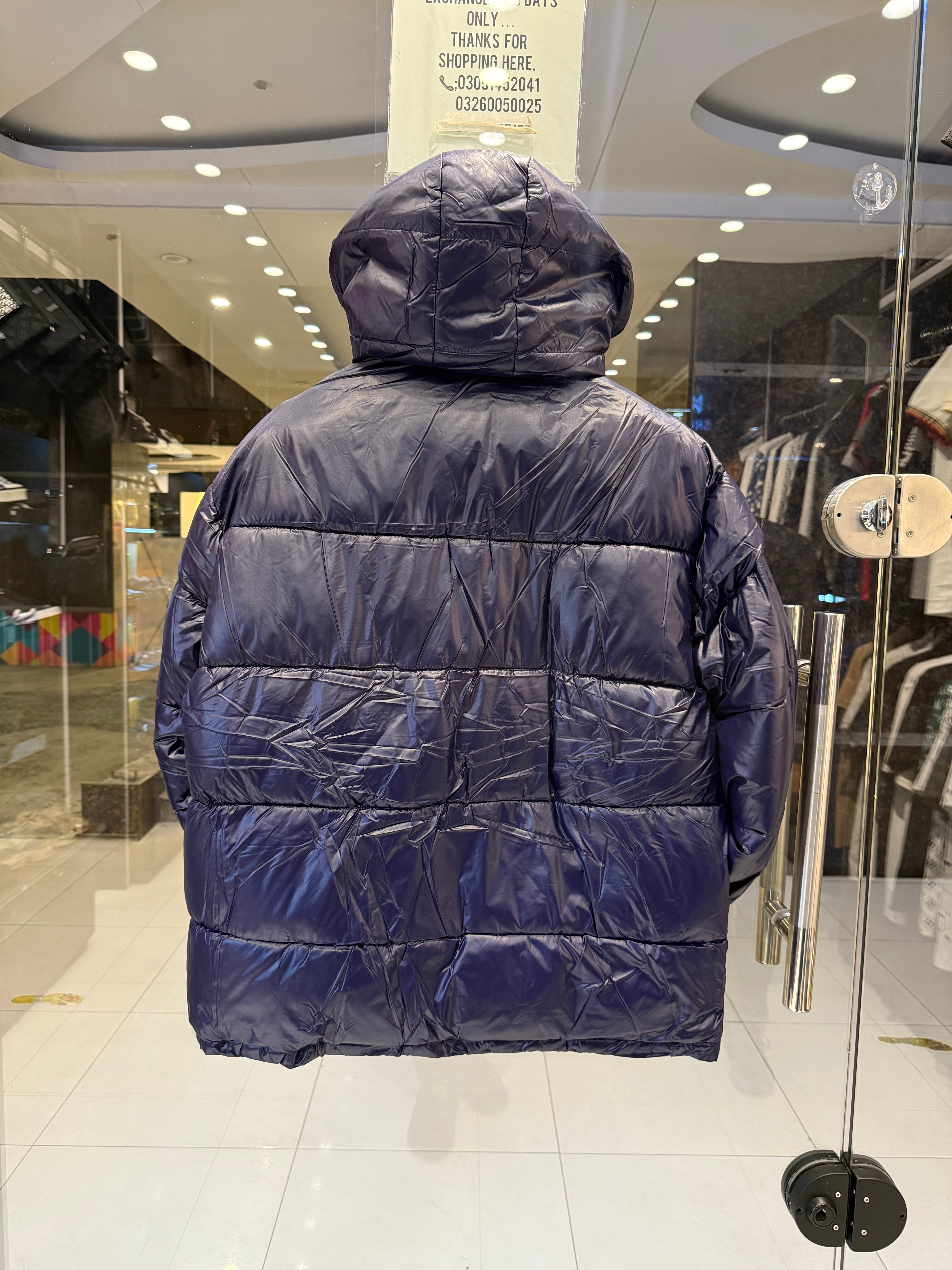 IMG_0834 Premium Moncler Navy Blue Glossy Puffer Jacket - Image 3