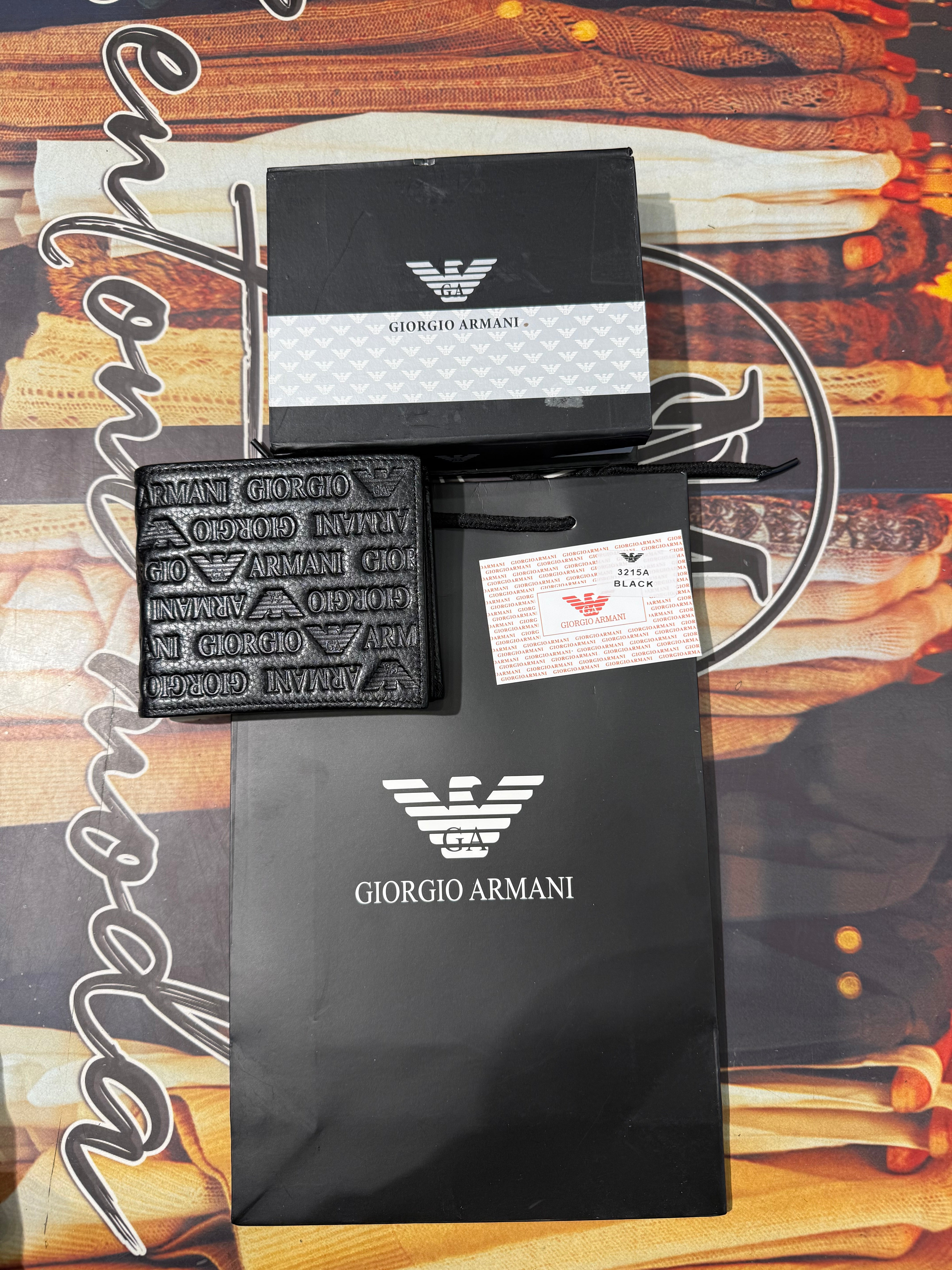 IMG_1518 Premium Giorgio Armani Signature Logo Embossed Textured Leather Wallet