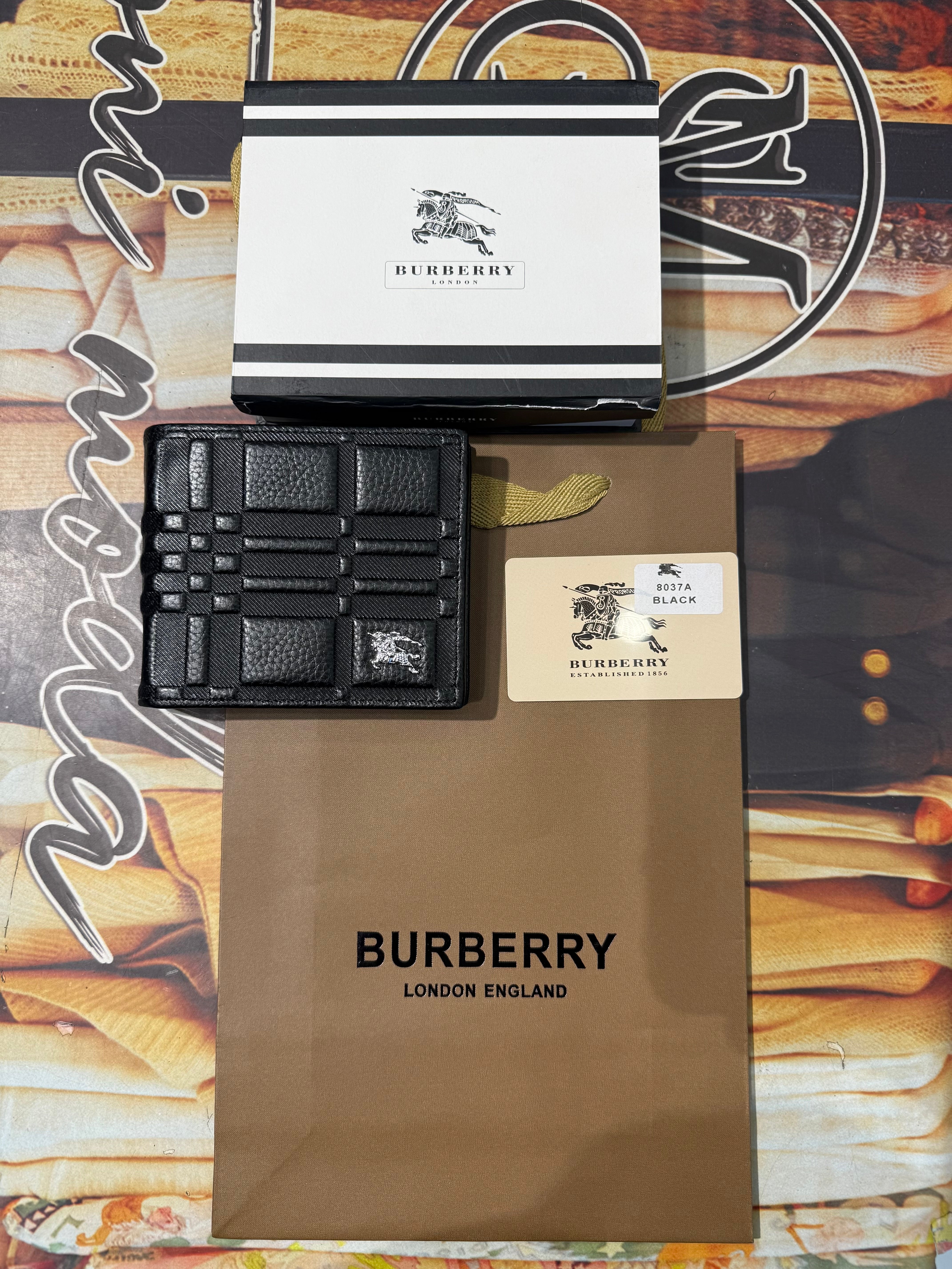 IMG_1519 Premium Burberry London England Embossed Check Pattern Leather Wallet