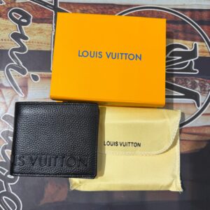 Premium Louis Vuitton-Inspired Embossed Logo Leather Bi-Fold Wallet