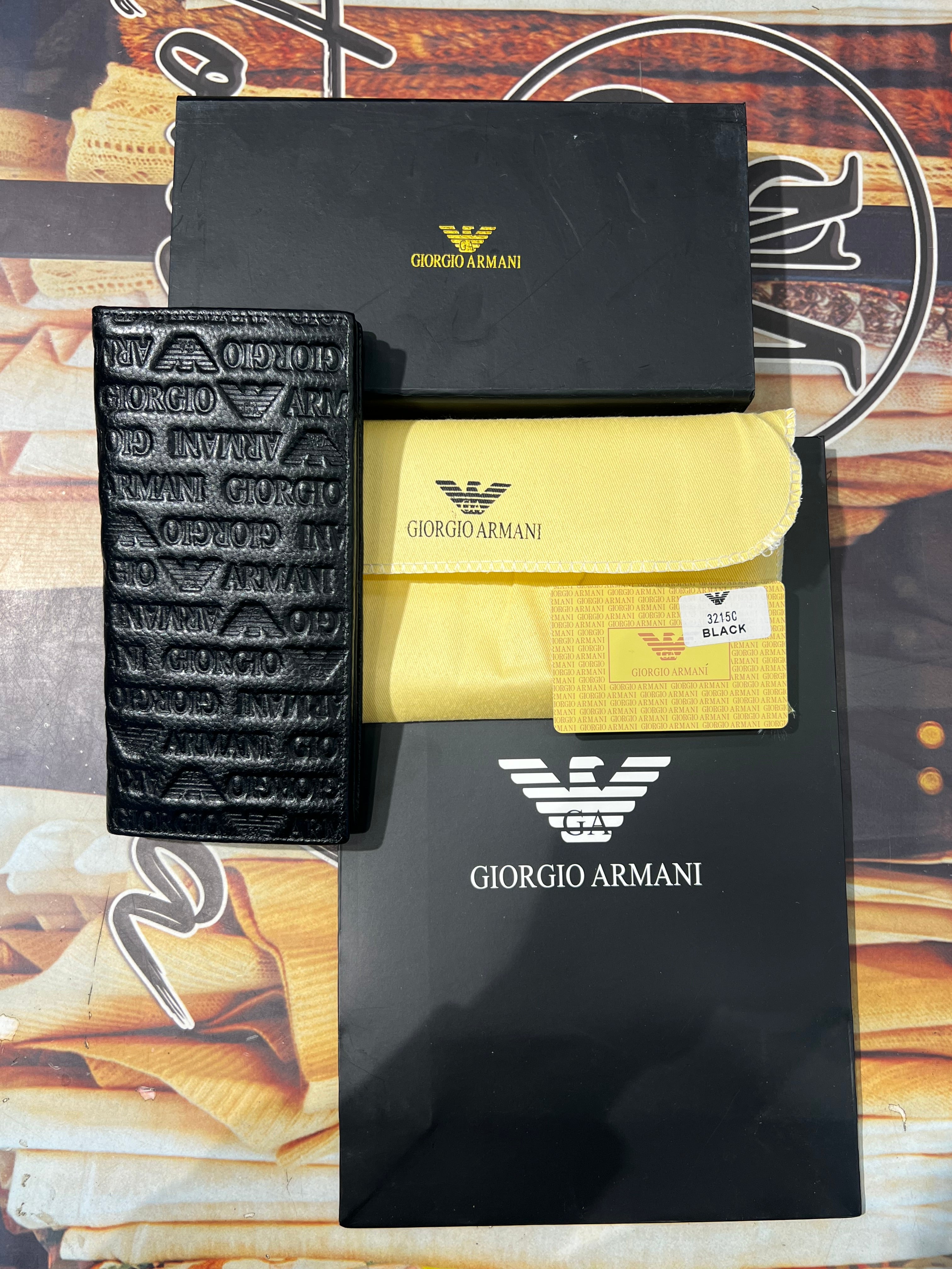 IMG_7643 Premium Giorgio Armani Signature Logo Embossed Leather Long Wallet