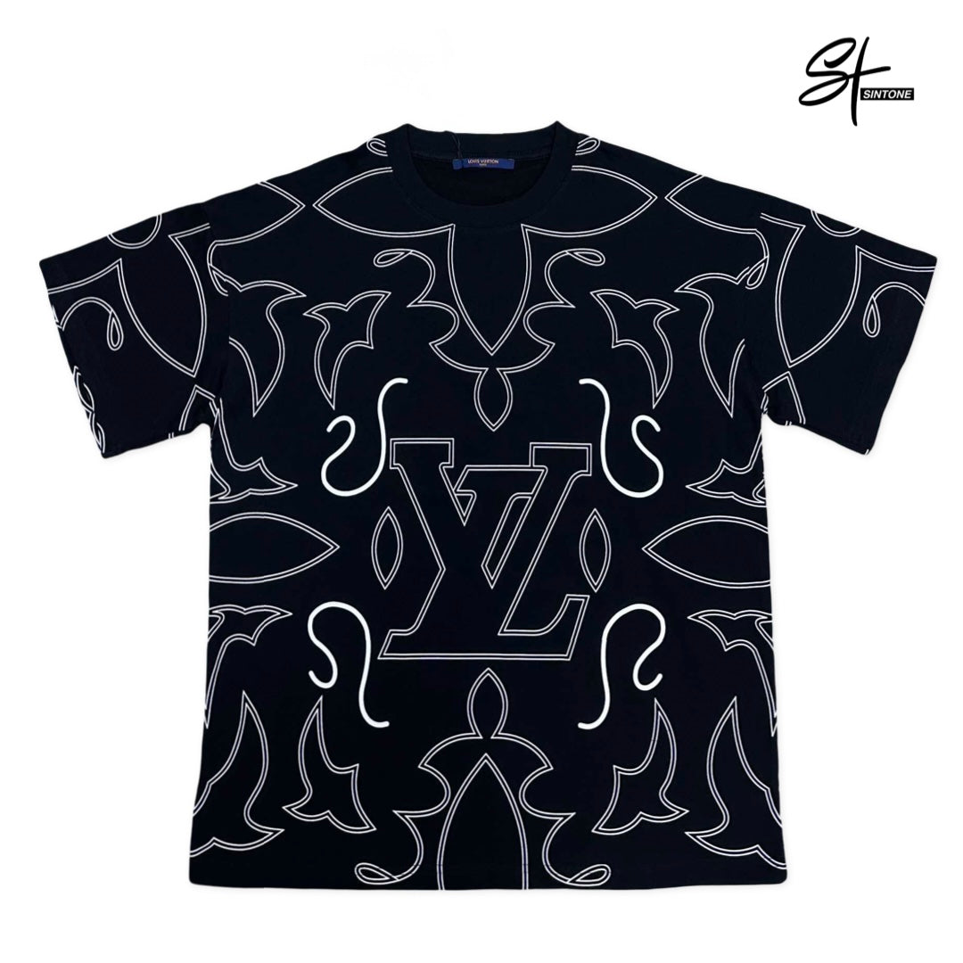 IMG_8950 LV-Inspired Black Graphic T-Shirt – Premium Copy | Sintone