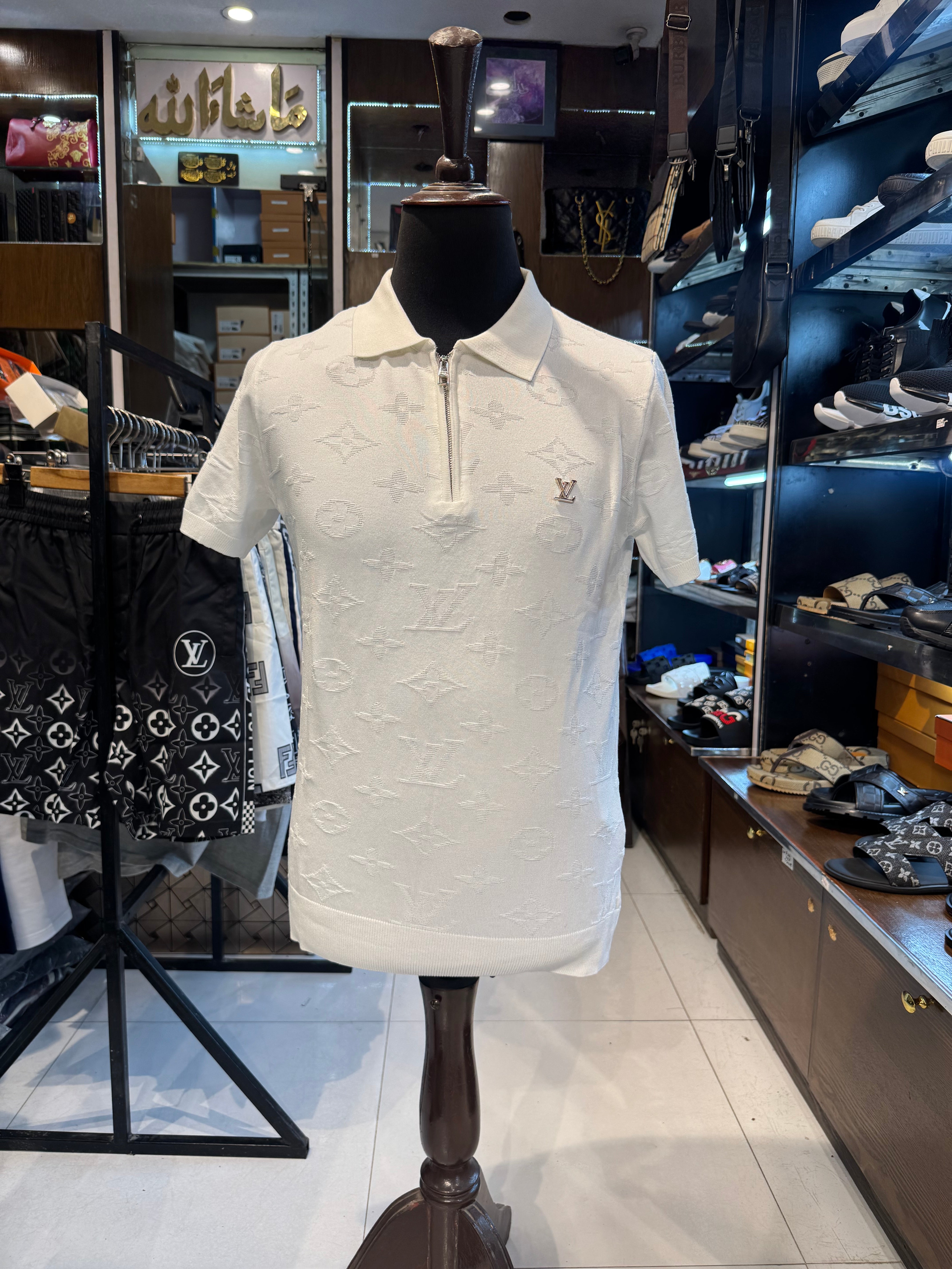 IMG_9133 LV-Inspired White Monogram Polo Shirt - Premium Quality - Image 2