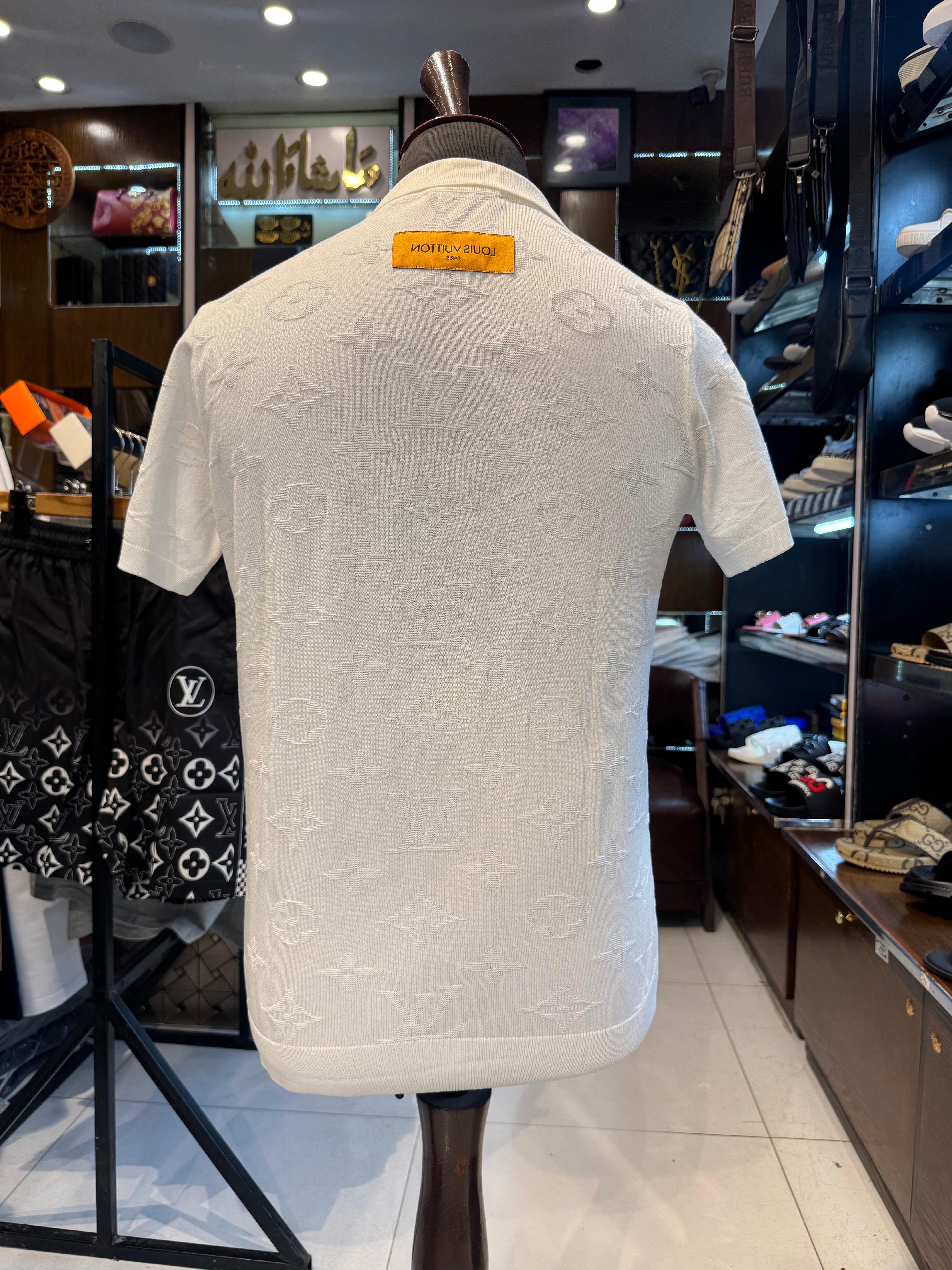 IMG_9134 LV-Inspired White Monogram Polo Shirt - Premium Quality - Image 3
