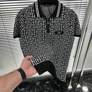balmain inspired monogram knit polo shirt black premium quality