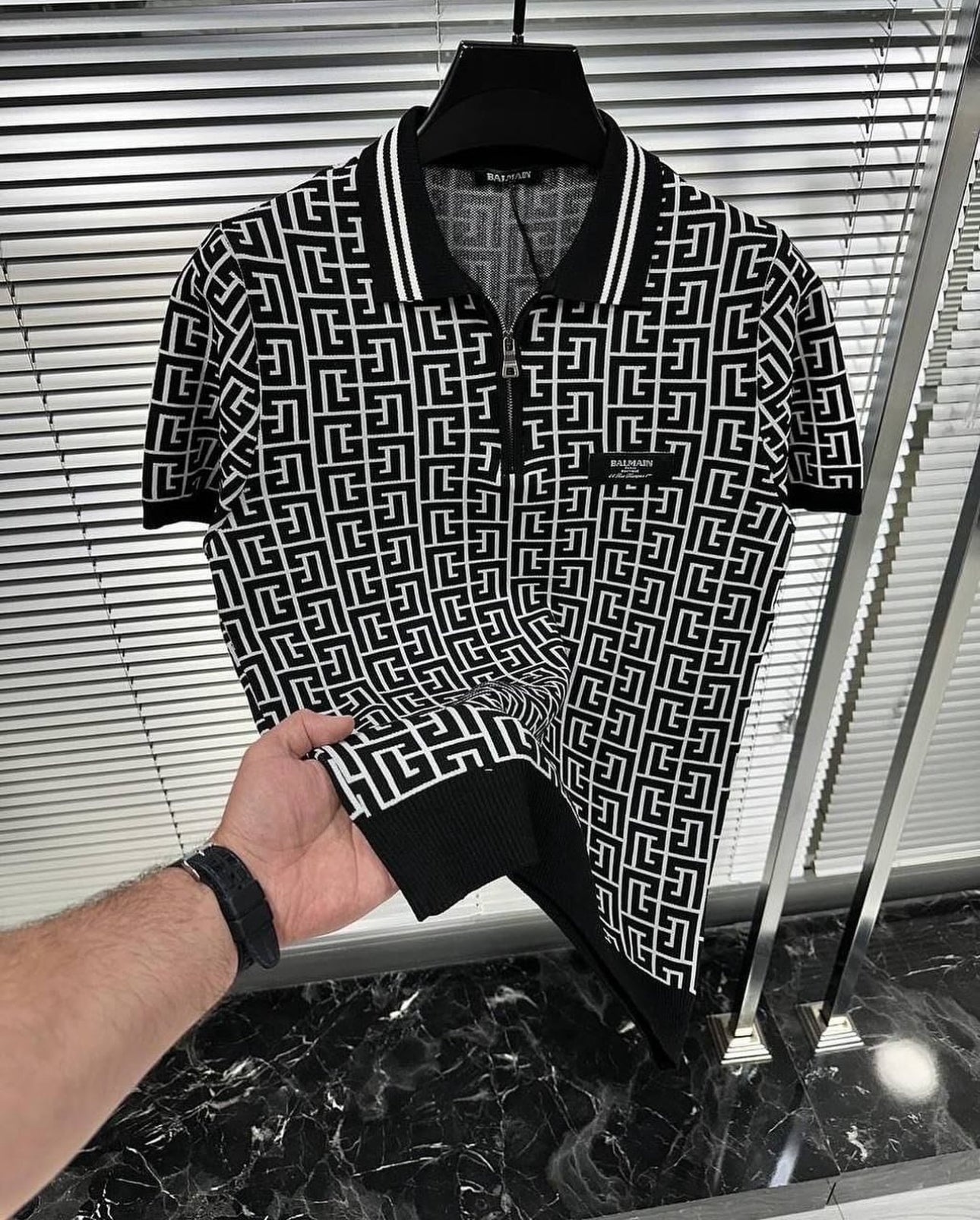 balmain inspired monogram knit polo shirt black premium quality balmain inspired monogram knit polo shirt black premium quality