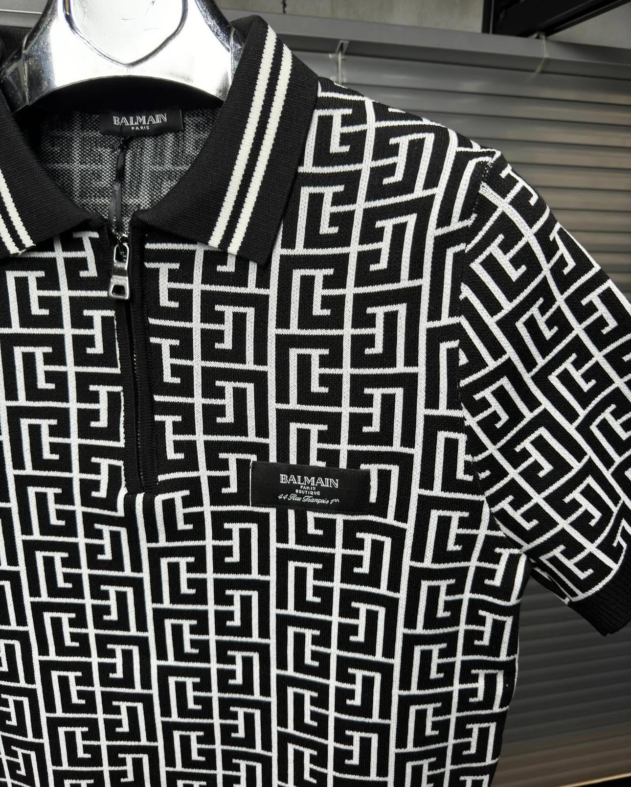 balmain inspired monogram knit polo shirt black premium quality balmain inspired monogram knit polo shirt black premium quality
