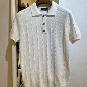 Saint Laurent-Inspired White Knit Polo Shirt- Premium Quality
