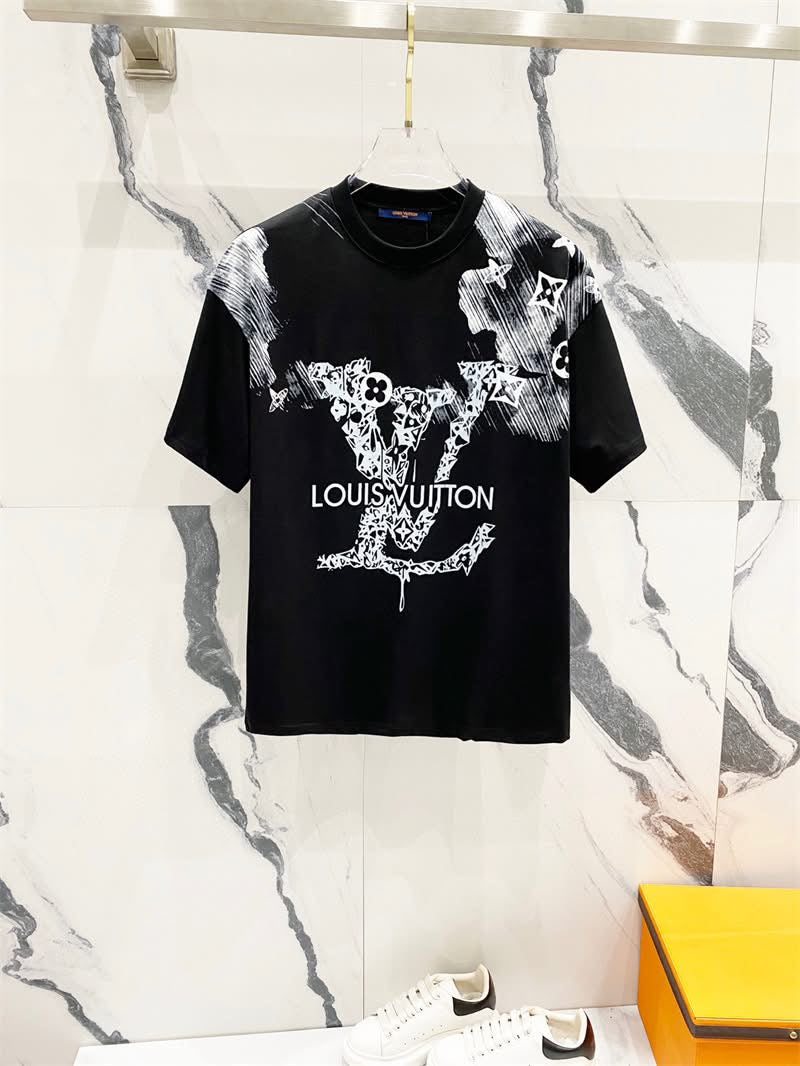 IMG_9217 LV-Inspired Black & white Logo T-Shirt – Premium Cotton Streetwear by Sintone
