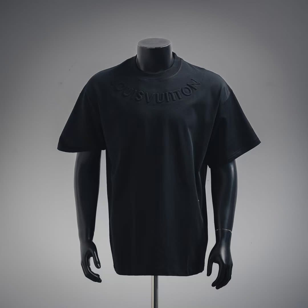 IMG_9219 LV-Inspired Black Embossed Logo T-Shirt – Premium Cotton Streetwear by Sintone