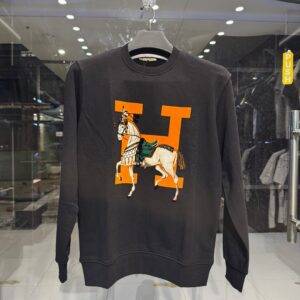 hermès inspired black horse sweatshirt – orange h print