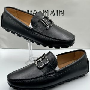 balmain buckle black loafers