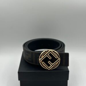 fendi genuine black leather signature golden belt
