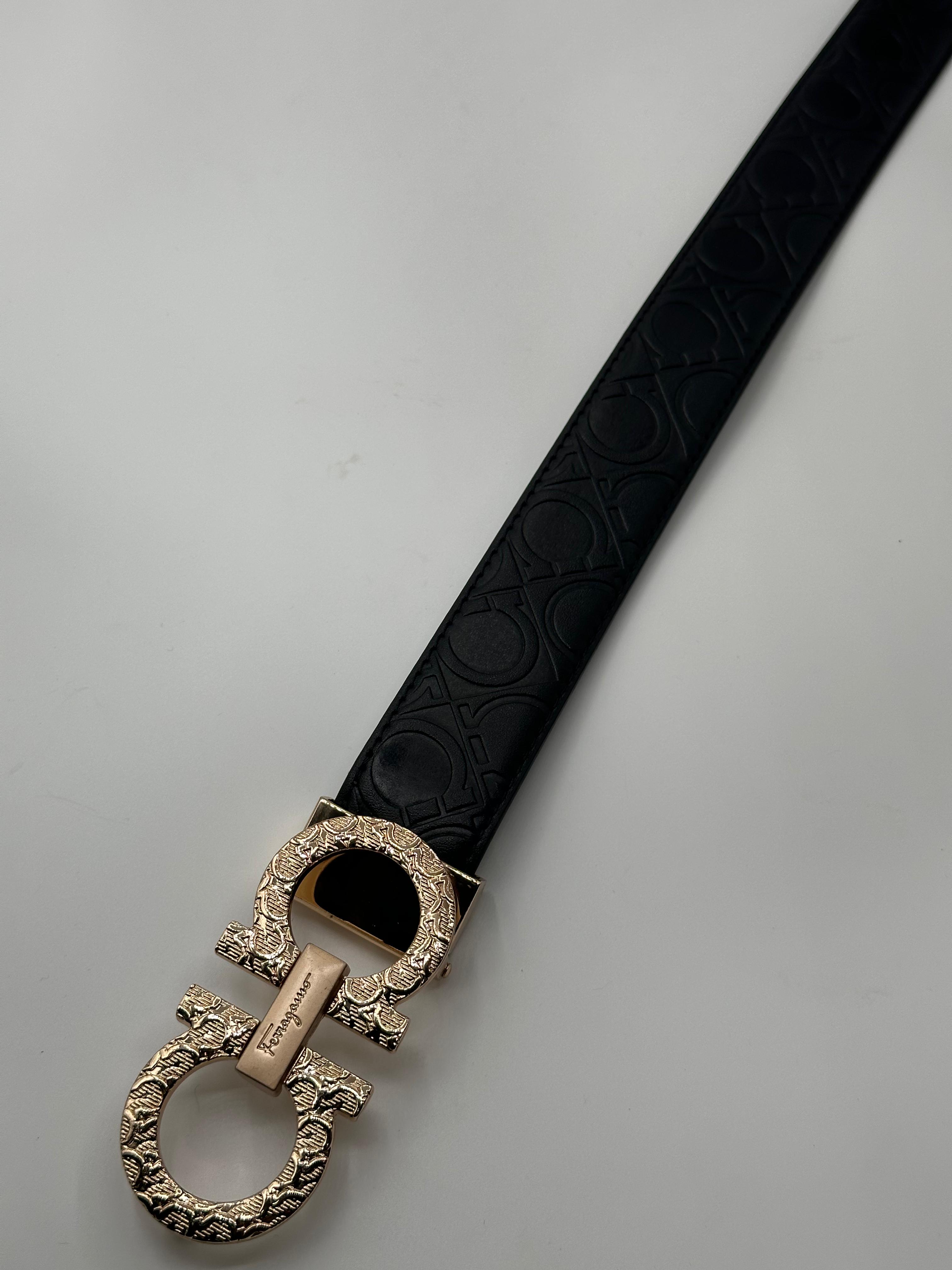 ferragamo black leather signature golden belt ferragamo black leather signature golden belt