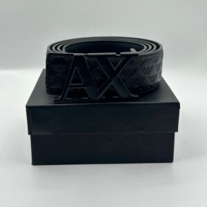 armani exchange black leather signature black belt