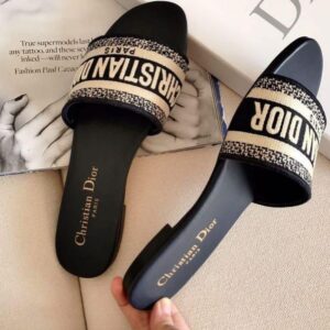 christian dior women flat black printed slipper
