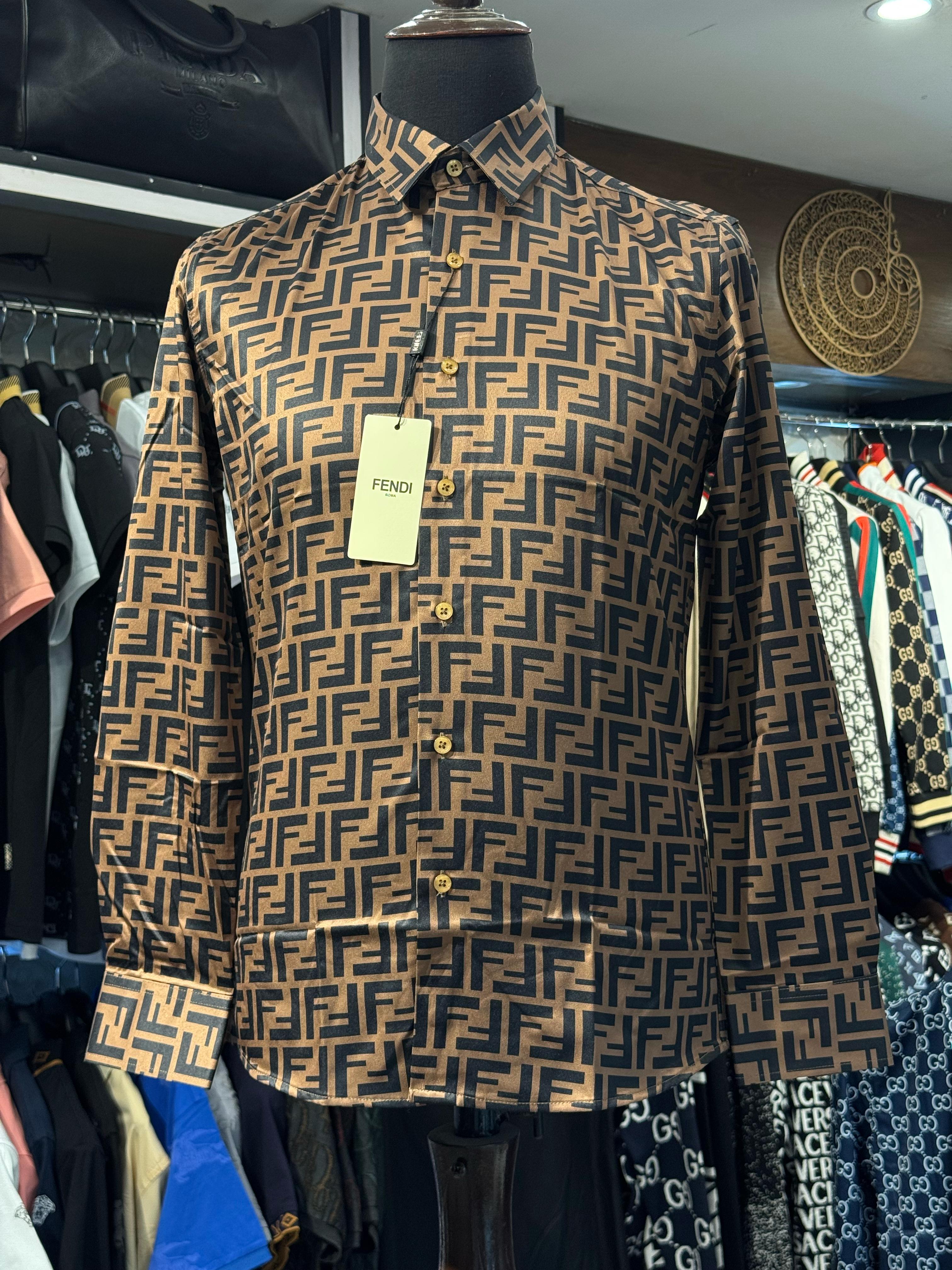 fendi premium quality all over printed brown casual shirt fendi premium quality all over printed brown casual shirt