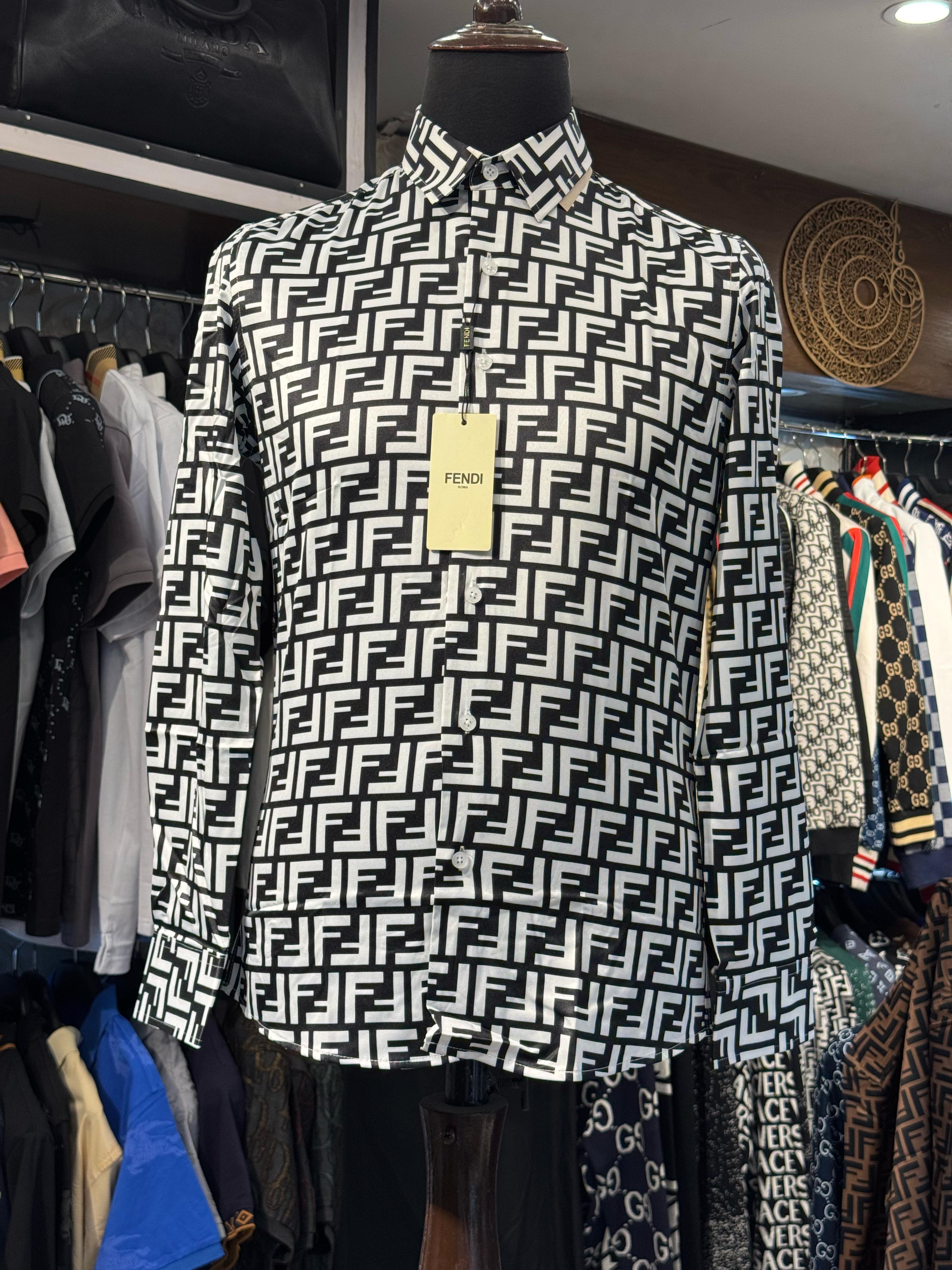 fendi premium quality all over printed black casual shirt fendi premium quality all over printed black casual shirt
